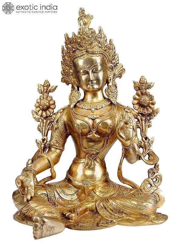 15" Tibetan Buddhist Goddess Green Tara In Brass