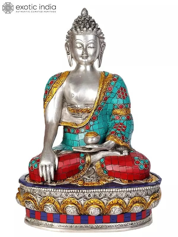 13" Shakyamuni Buddha Invoking the Earth Goddess to be His Witness to the Attainment of Supreme Enlightenment (Inlay Statue) In Brass