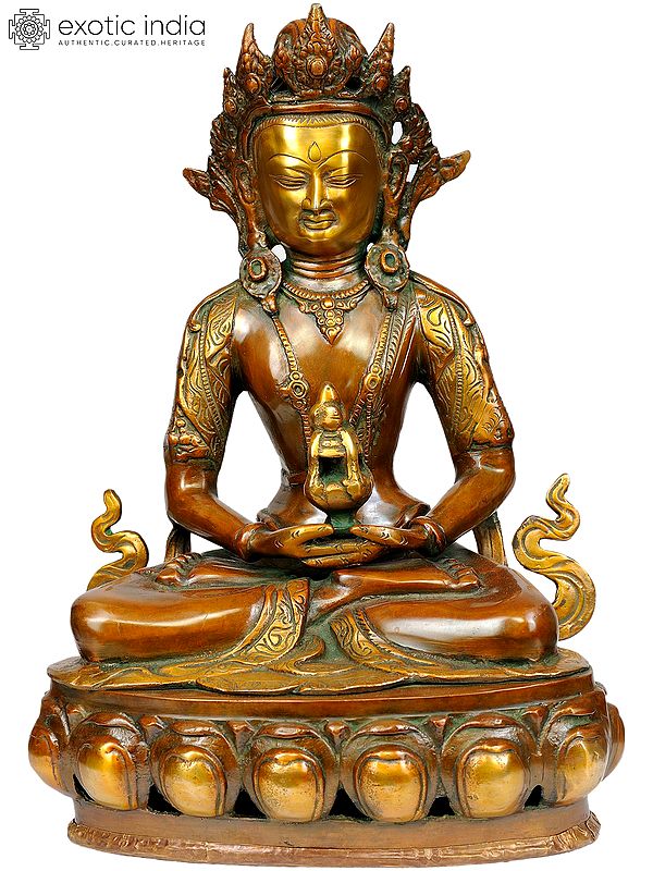 13" Tibetan Buddhist Deity Amitabha Buddha In Brass | Handmade | Made In India