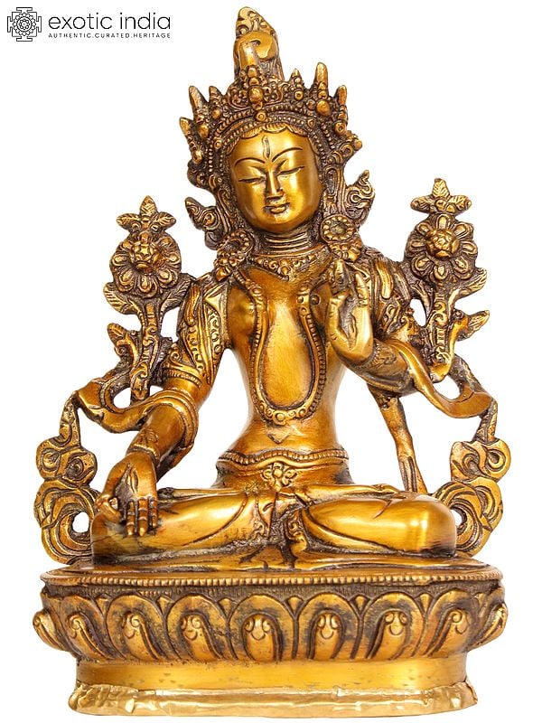 8" Tibetan Buddhist Goddess White Tara Brass Sculpture | Handmade | Made in India