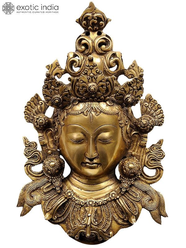 12" Buddhist Deity Goddess Tara Wall Hanging Mask in Brass | Handmade | Made in India