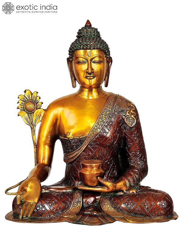 14" (Tibetan Buddhist Deity) Large Size Bhaishajyaguru - The Medicine Buddha In Brass | Handmade | Made In India