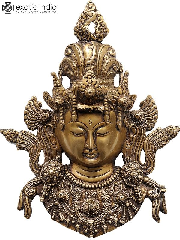 10" Buddhist Goddess Tara Wall Hanging Mask in Brass | Handmade | Made in India