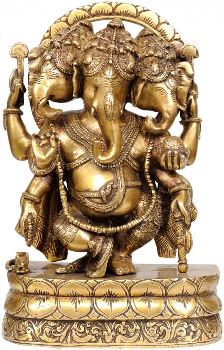 Three Headed Ganesha Figurine in Brass