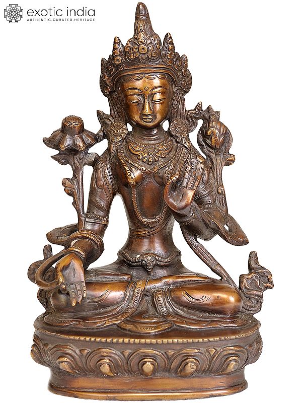 8" Tibetan Buddhist Goddess White Tara In Brass | Handmade | Made In India