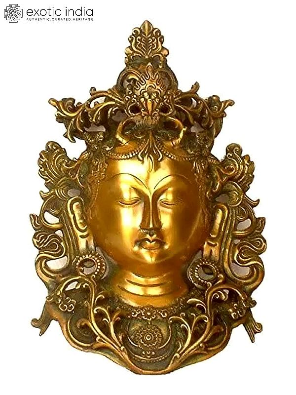 12" Tibetan Buddhist Wall Hanging Tara Mask in Brass