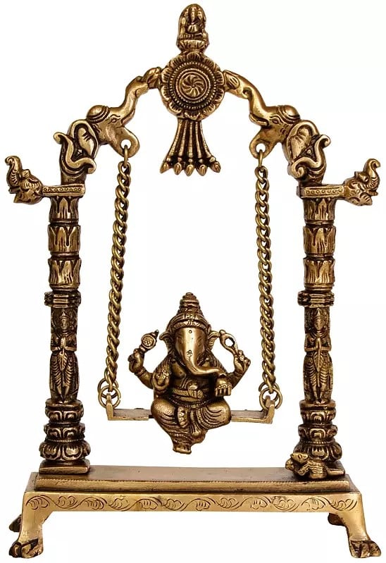 11" Swinging Ganesha Brass Sculpture | Handmade | Made in India