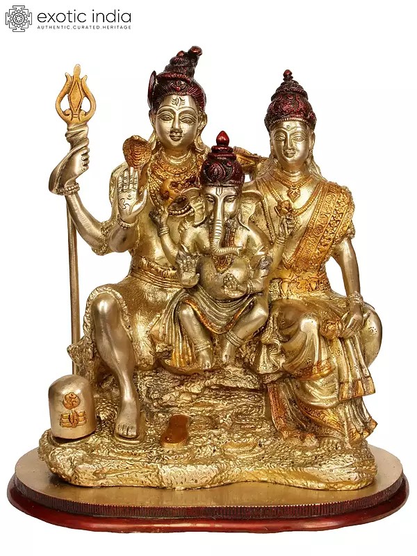 12" Brass Shiva-Parvati Statue with Ganesha