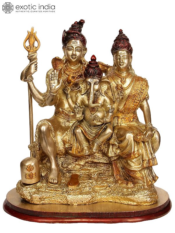 13" Brass Shiva-Parvati Statue with Ganesha