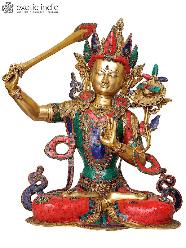 32" (Tibetan Buddhist Deity) Large Size Manjushri - Bodhisattva of Transcendent Wisdom In Brass | Handmade | Made In India