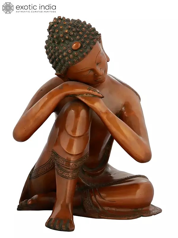 13" Thinking Buddha Brass Statue | Handmade Brass Figurine | Made in India