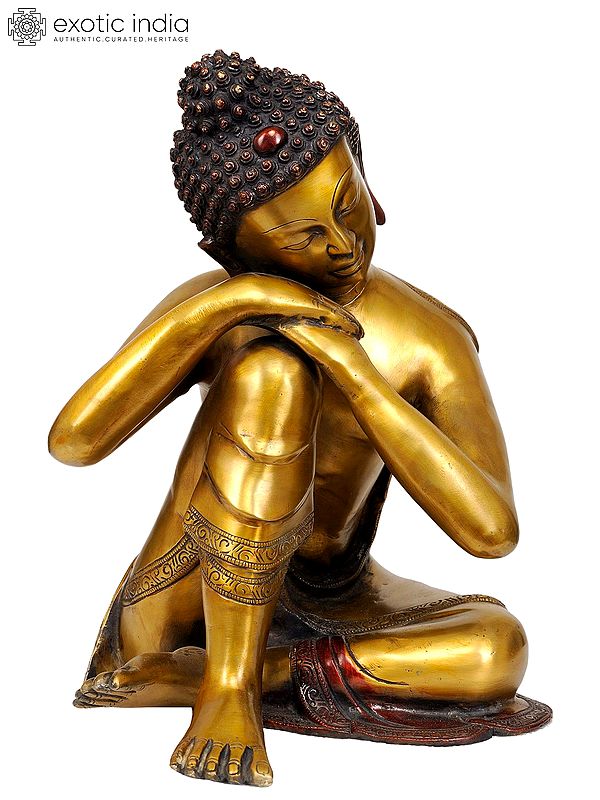 13" Thinking Buddha Brass Statue | Handmade Brass Figurine | Made in India