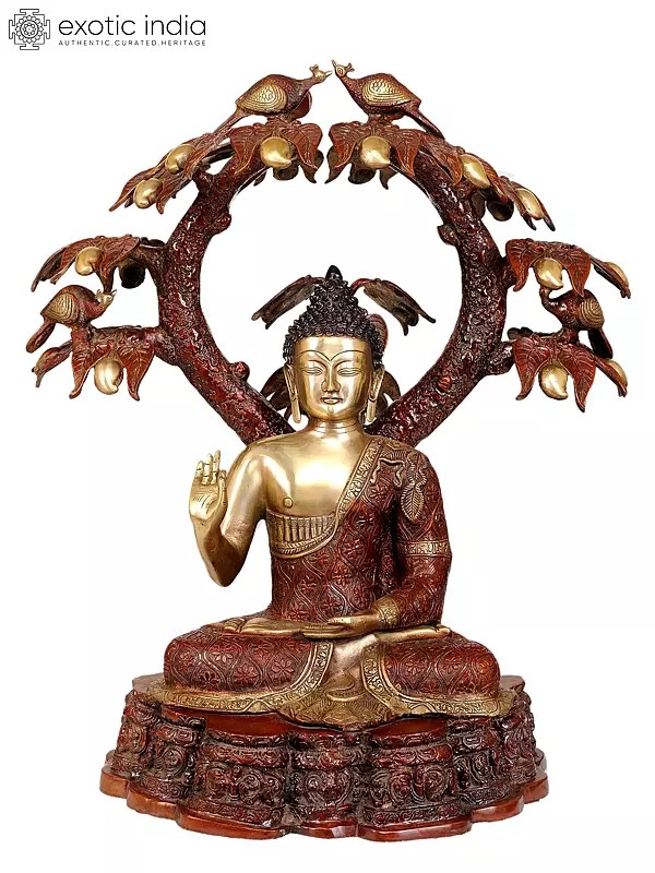 29" Large Size Lord Buddha in a Mango Grove | Brass | Handmade | Made In India