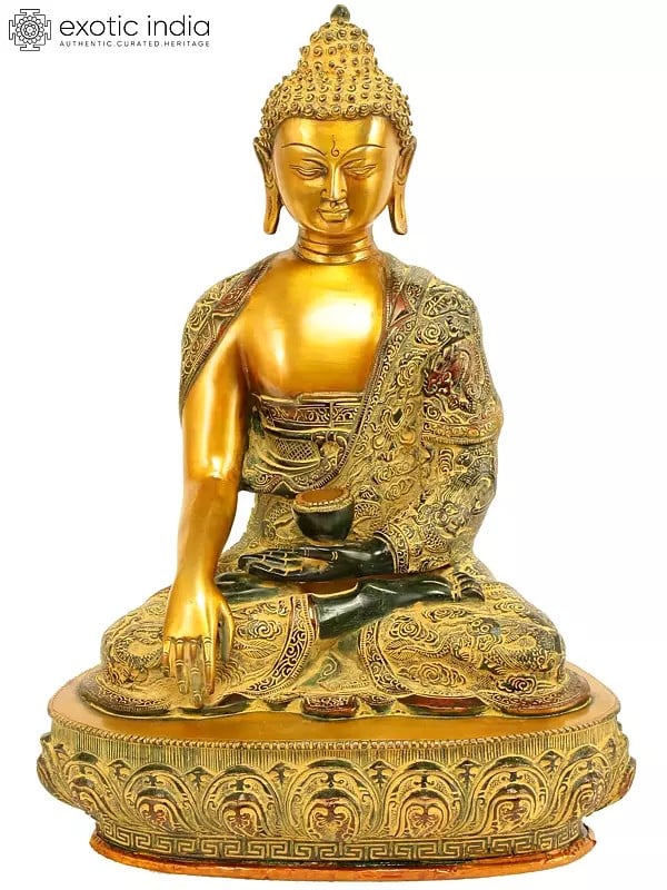 17" Lord Buddha in Bhumisparsha Mudra In Brass | Handmade | Made In India