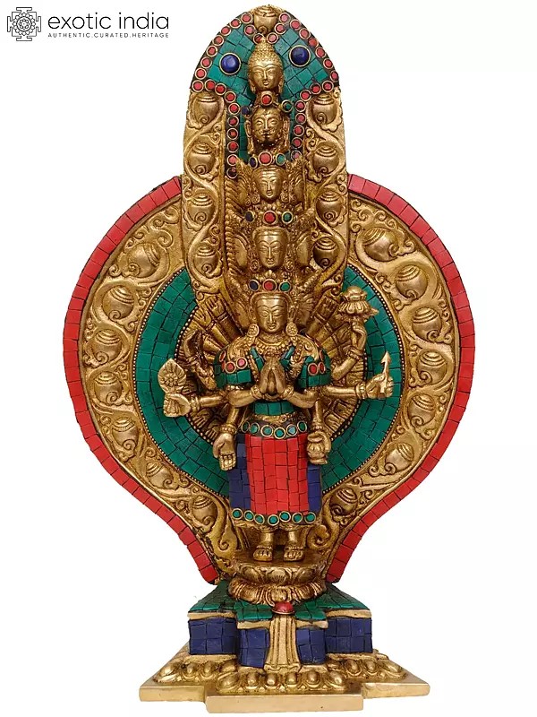 15" Tibetan Buddhist Deity Eleven Headed Thousand Armed Avalokiteshvara In Brass | Handmade | Made In India