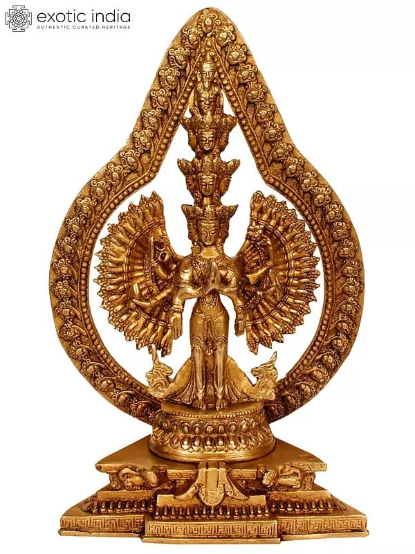 10" Tibetan Buddhist Deity Avalokiteshvara In Brass | Handmade | Made In India