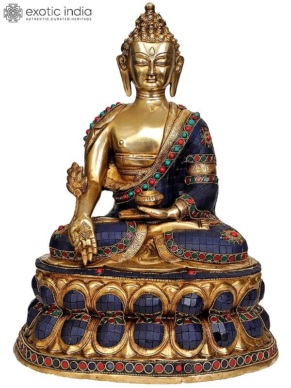 17" Tibetan Buddhist Deity- Lapis Buddha of Healing In Brass | Handmade | Made In India