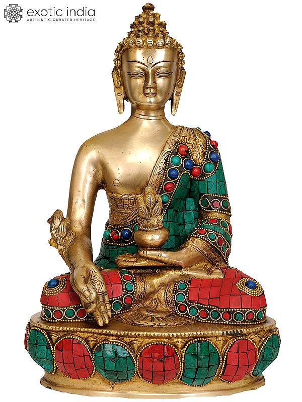 12" Tibetan Buddhist Deity Medicine Buddha In Brass | Handmade | Made In India