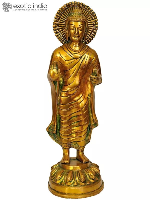 11" Standing Buddha In Brass | Handmade | Made In India