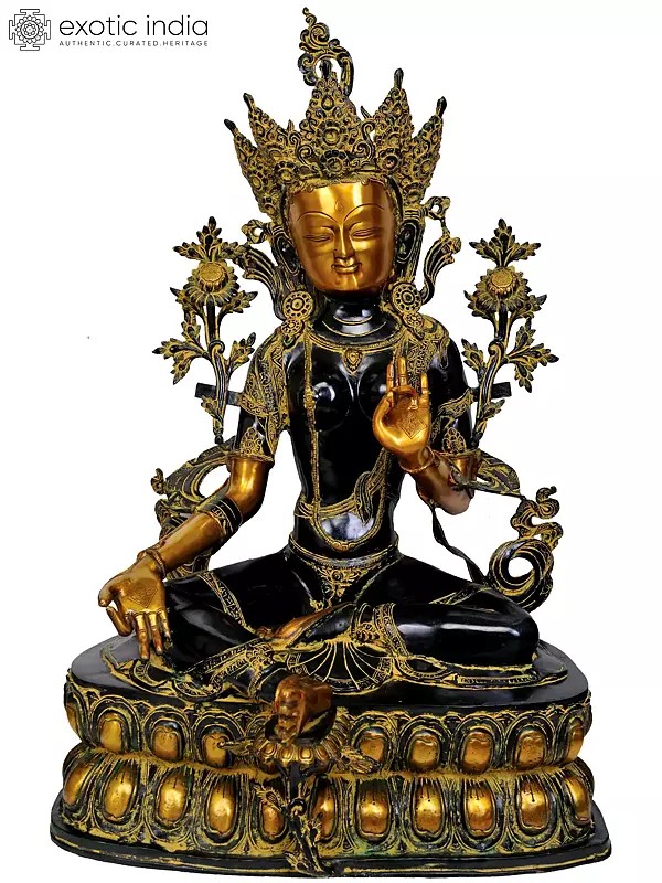 34" Large Size Tibetan Buddhist Goddess Green Tara In Brass | Handmade | Made In India