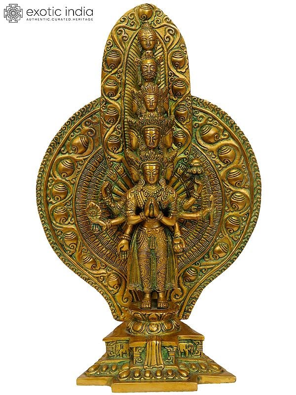 15" Eleven Headed Thousand-Armed Avalokiteshvara Brass Sculpture | Handmade | Made in India