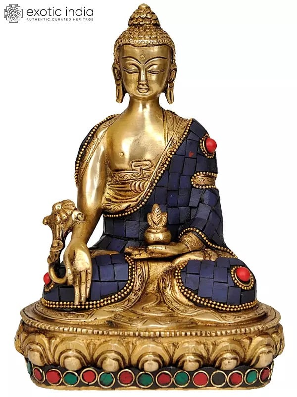 7" Tibetan Buddhist God Lapis Buddha of Healing In Brass | Handmade | Made In India