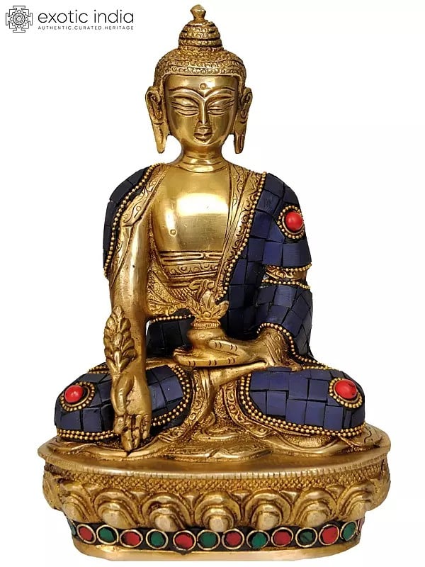 8" Tibetan Buddhist God Lapis Buddha of Healing In Brass | Handmade | Made In India