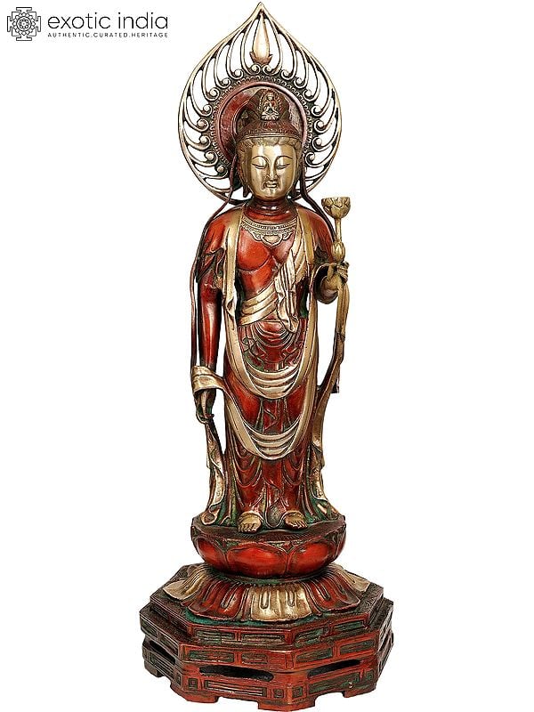 23" Japanese Form of Padmapani Avalokiteshvara (Kuan Yin) In Brass | Handmade | Made In India