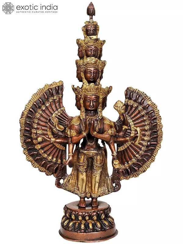 14" Tibetan Buddhist Deity Thousand Armed Avalokiteshvara In Brass | Handmade | Made In India