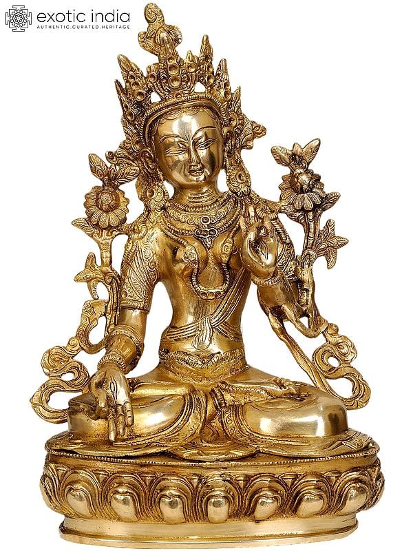 12" Tibetan Buddhist Goddess White Tara In Brass | Handmade | Made In India