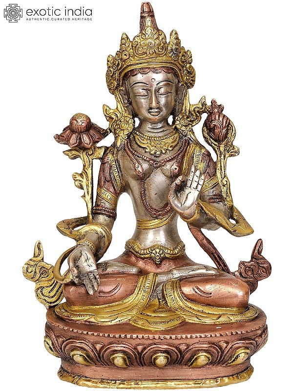 8" Tibetan Buddhist Goddess White Tara In Brass | Handmade | Made In India