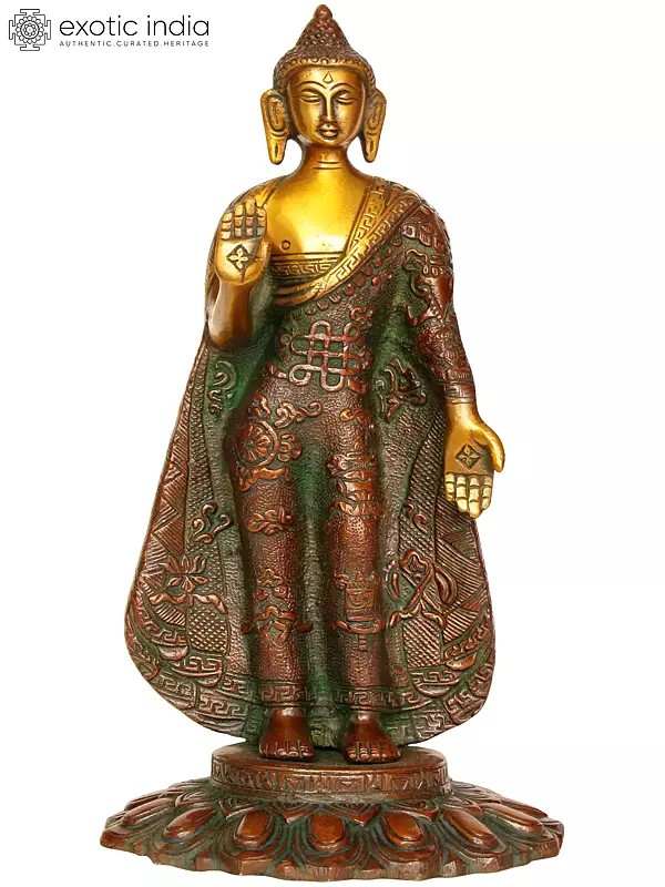 11" Standing Buddha In Brass | Handmade | Made In India