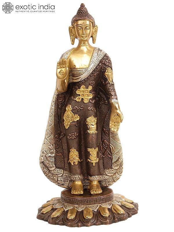 11" Standing Buddha In Brass | Handmade | Made In India