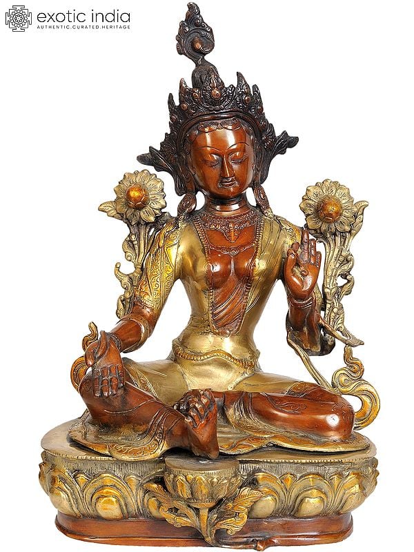 18" Green Tara (Tibetan Buddhist Deity) In Brass | Handmade | Made In India