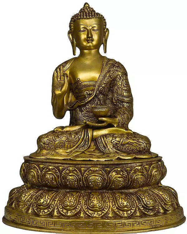 16" Lord Buddha on Double Lotus In Brass | Handmade | Made In India