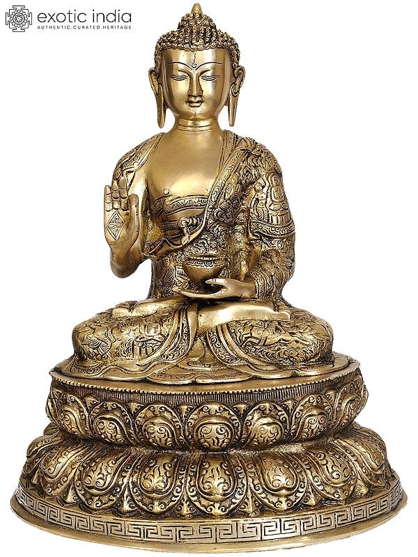 16" Lord Buddha on Double Lotus In Brass | Handmade | Made In India