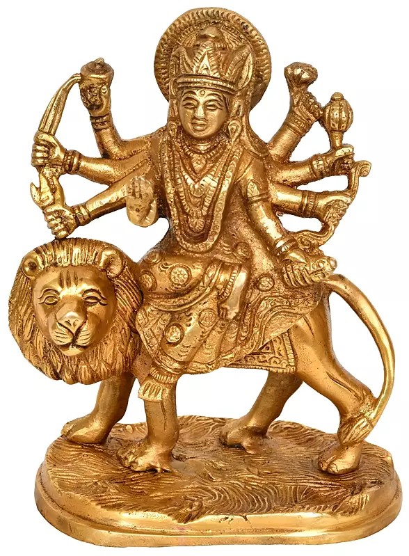 6" Mother Goddess Durga Idol In Brass | Handmade Statues | Made In India