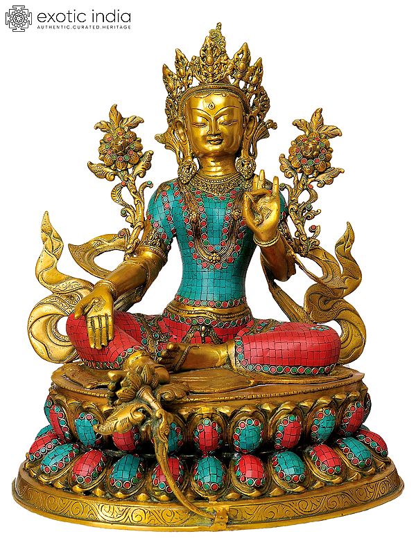 24" Large Size Green Tara (Tibetan Buddhist Deity) In Brass | Handmade | Made In India