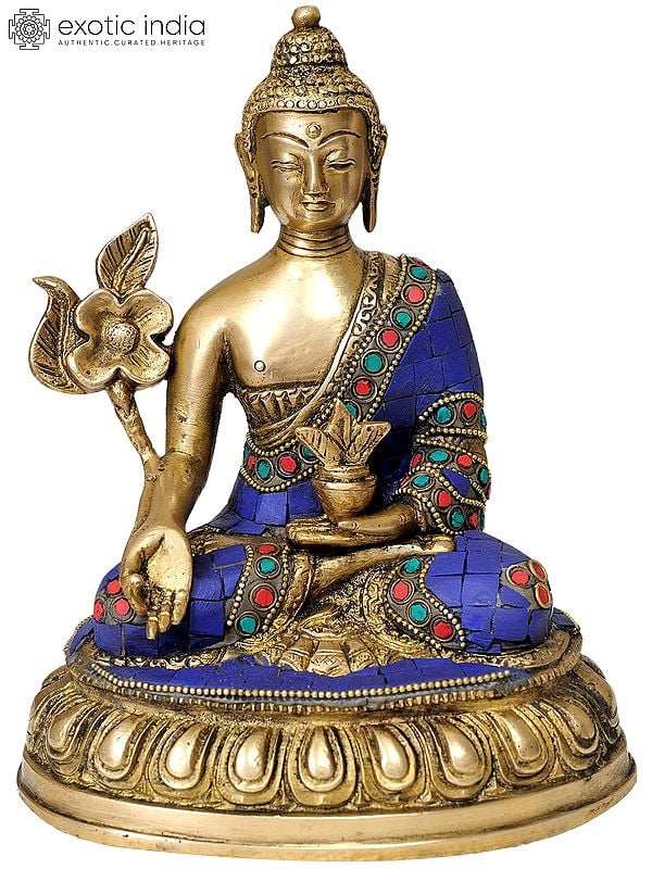 8" Tibetan Buddhist Deity Lapis Buddha of Healing In Brass | Handmade | Made In India