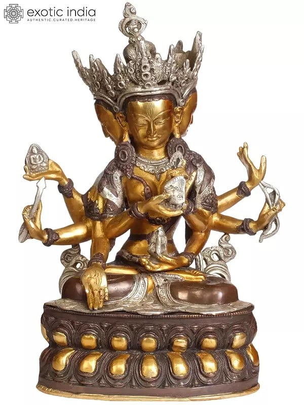 13" Tibetan Buddhist Ushnishavijaya: The Goddess Victorious Over Death In Brass | Handmade | Made In India