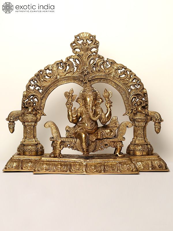 22" Size Enthroned Ganesha In Brass | Handmade | Made In India