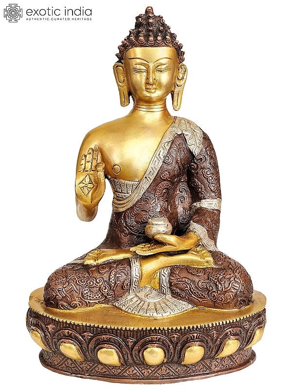 11" Lord Buddha in Vitarka Mudra (Robes Decorated with the Dragons) In Brass | Handmade | Made In India