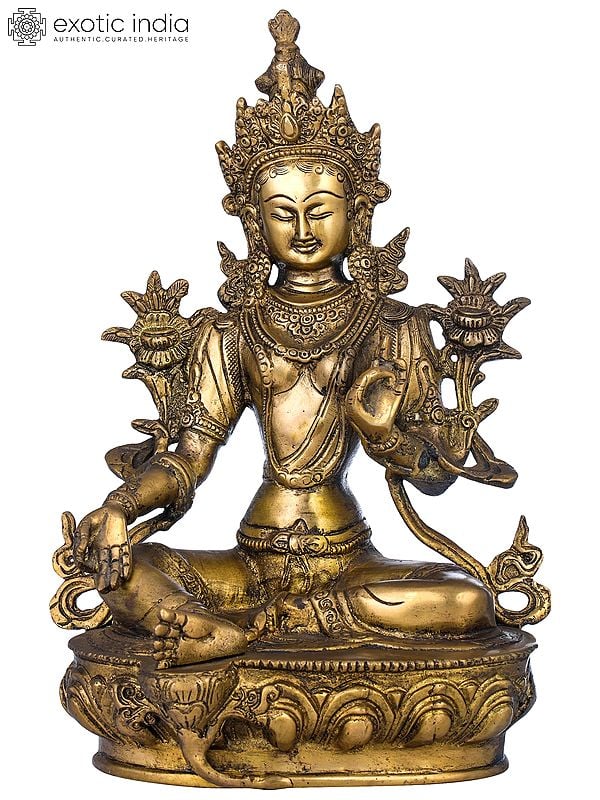 12" Green Tara (Tibetan Buddhist Deity) In Brass | Handmade | Made In India