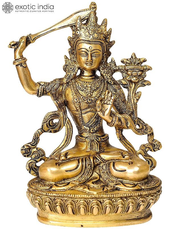 8" Tibetan Buddhist Deity Manjushri Brass Statue | Handmade | Made in India