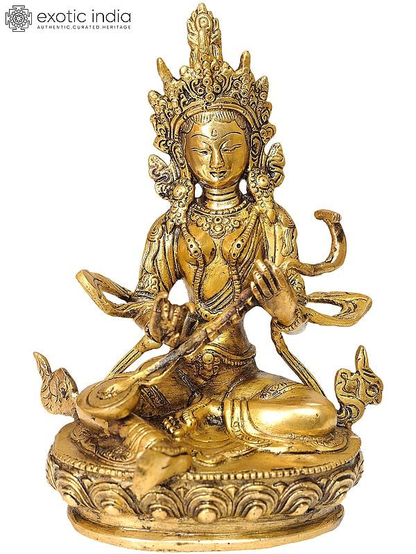 8" Nepalese Form of Saraswati In Brass | Handmade | Made In India