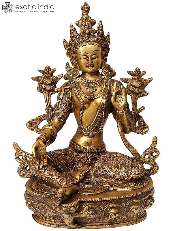 12" Tibetan Buddhist Goddes Green Tara In Brass | Handmade | Made In India