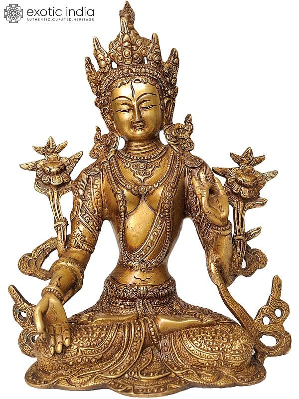 10" White Tara (Tibetan Buddhist Deity) In Brass | Handmade | Made In India