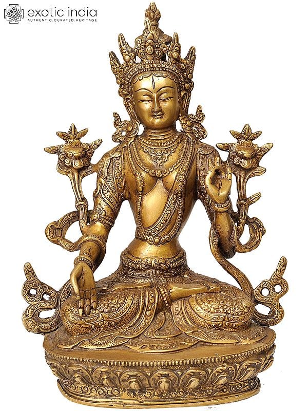 12" Tibetan Buddhist Goddess White Tara Brass Sculpture | Handmade | Made in India