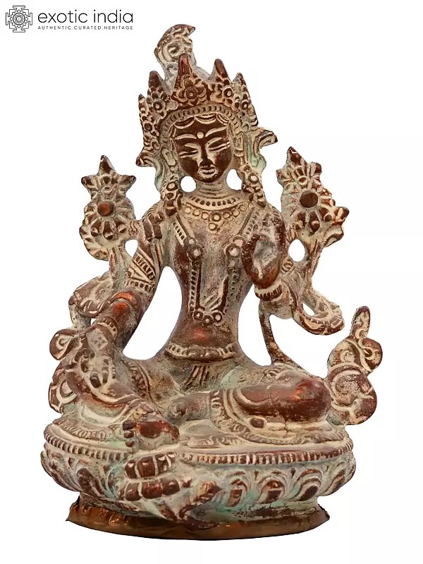6" Tibetan Buddhist Goddess Green Tara Statue in Brass | Handmade | Made in India