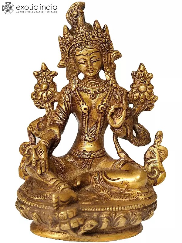 6" Tibetan Buddhist Goddess Green Tara Statue in Brass | Handmade | Made in India